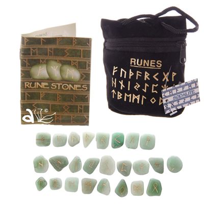 Aventurine Green Rune Stones in Black Pouch